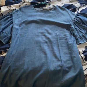 Ruffled sleeve jean dress